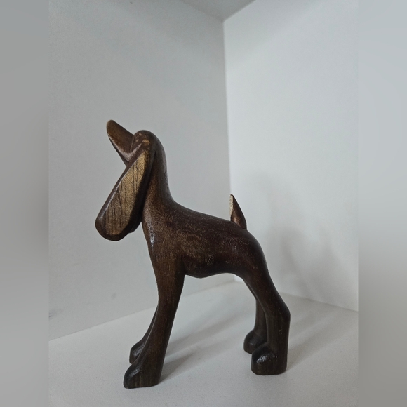 Hand-Carved Brown Wooden Dog Figurine - Decorative Pet Sculpture - Picture 4 of 8